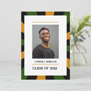 Invitation Sunburst   Green Orange Black Photo Graduation