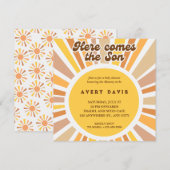 Invitation Sunburst Voici Le Fils Jaune Brown Plat Retro (Devant / Derrière)