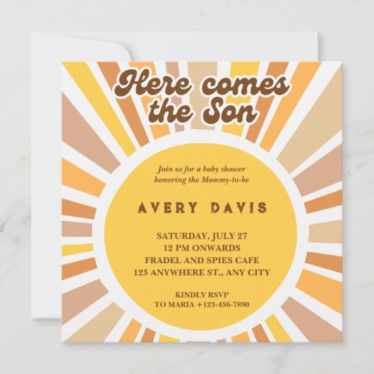 Invitation Sunburst Voici Le Fils Jaune Brown Plat Retro (Devant)