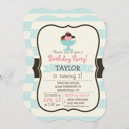 Invitation Sundae à la crème glacée napolitaine; cerise et ar (Devant / Derrière)