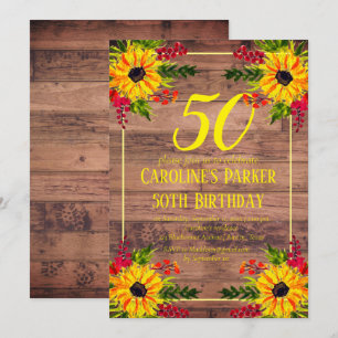 Invitation Sunflower 50e anniversaire Bois Floral Adulte