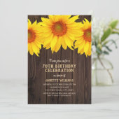 Invitation Sunflower 70e fête d'anniversaire Bois rustique (Debout devant)