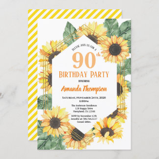 Invitation Sunflower 90e fête d'anniversaire Femmes