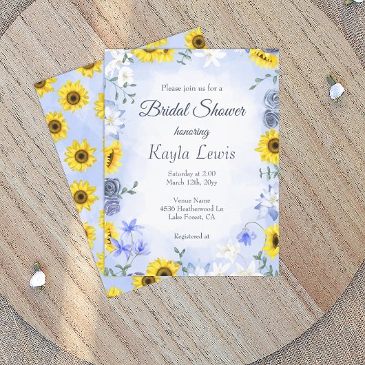 Invitation Sunflower and Dusty Blue Rose Bridal Shower