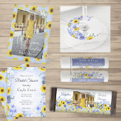 Invitation Sunflower and Dusty Blue Rose Bridal Shower