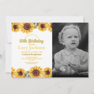 Invitation Sunflower Anniversaire 50ème Floral Photo Femmes
