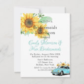 Invitation Sunflower Aqua Vintage Car Bridesmaitres Déjeuner (Devant)