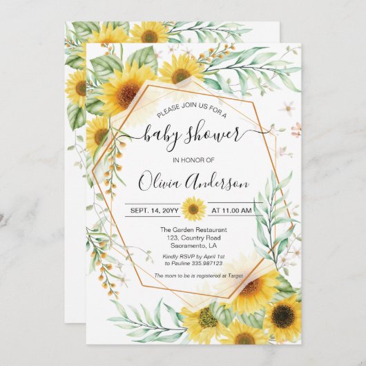Invitation Sunflower Baby shower Fall Boho (Devant / Derrière)