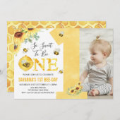 Invitation Sunflower Bee Thème Premier Anniversaire de l'abei (Devant / Derrière)