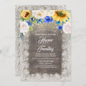 Invitation Sunflower Bleu Blanc Rustique Fête des mariées aut (Devant / Derrière)