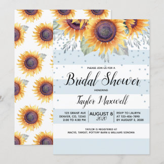 Invitation Sunflower bleu rayures confetti automne nuptiale d