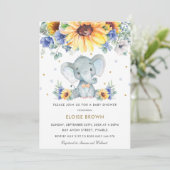 Invitation Sunflower Blue Floral Elephant Baby shower garçon (Debout devant)