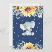 Invitation Sunflower Blue Floral Elephant Baby shower garçon (Dos)