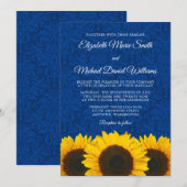 Invitation Sunflower Blue Mariage damassé (Devant / Derrière)