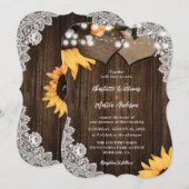 Invitation Sunflower Bois Chaîne Lights Floral Mariage dentel (Devant / Derrière)