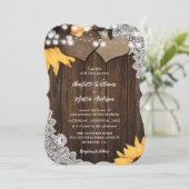 Invitation Sunflower Bois Chaîne Lights Floral Mariage dentel (Debout devant)