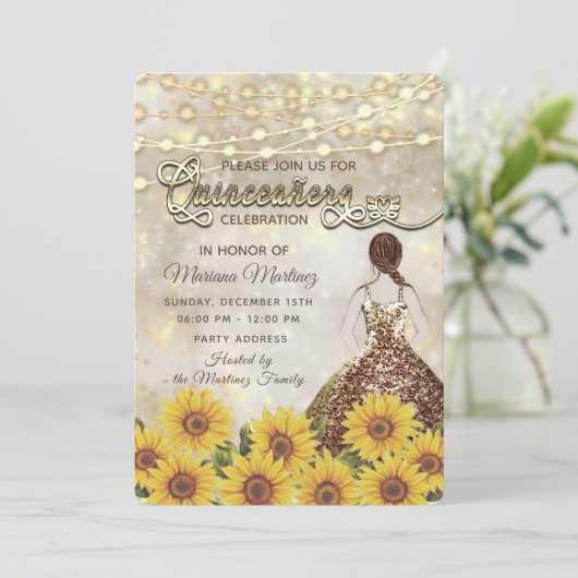 Invitation Sunflower bokeh Chaîne lumières parties scintillan (Debout devant)