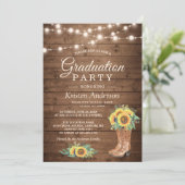 Invitation Sunflower Boots String Lights Graduation Party (Debout devant)