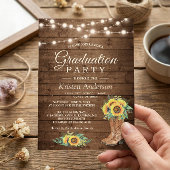 Invitation Sunflower Boots String Lights Graduation Party