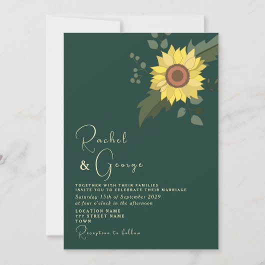 Invitation Sunflower Botanique Emerald Mariage vert (Devant)