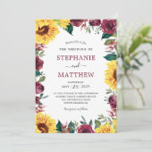 Invitation Sunflower Bourgogne Floral Mariage frontière (Debout devant)