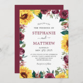 Invitation Sunflower Bourgogne Floral Mariage frontière (Devant / Derrière)