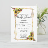 Invitation Sunflower Bourgogne Gold Frame Fête des mariées (Debout devant)