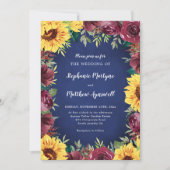 Invitation Sunflower Bourgogne Rose Frontière Mariage de la m (Devant)