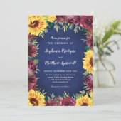 Invitation Sunflower Bourgogne Rose Frontière Mariage de la m (Debout devant)