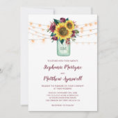 Invitation Sunflower Bourgogne Rose Lumières Mason Jar Mariag (Devant)