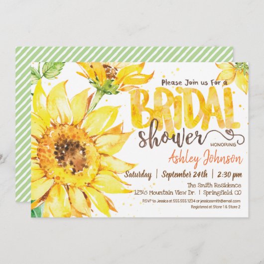 Invitation Sunflower Bridal Shoe (Devant / Derrière)