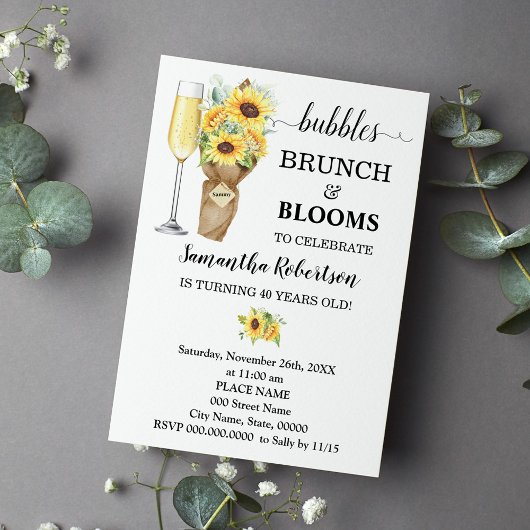 Invitation Sunflower Bubbles Brunch & Blooms Anniversaire