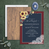 Invitation Sunflower Burgundy Navy Blue Wood Script Mariage