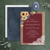 Invitation Sunflower Burgundy Navy Blue Wood Script Mariage