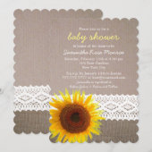 Invitation Sunflower Burlap & Crochet Lace Baby shower (Devant / Derrière)