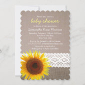 Invitation Sunflower Burlap & Crochet Lace Baby shower (Devant)