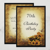 Invitation Sunflower & butterflies d'or 70e anniversaire (Devant / Derrière)