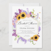 Invitation Sunflower Butterflies Lilac Hexagon Bridal Shower (Devant)