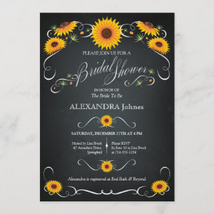 Invitation Sunflower Chalkboard Fête des mariées florale Vint