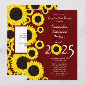 Invitation Sunflower Country Graduation Party Maroon (Devant / Derrière)