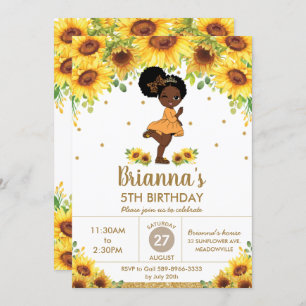 Invitation Sunflower Cute African American Girl Birthday