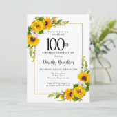 Invitation Sunflower Daisy 100e anniversaire Surprise Party (Debout devant)