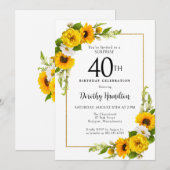 Invitation Sunflower Daisy 40e anniversaire Surprise Party (Devant / Derrière)