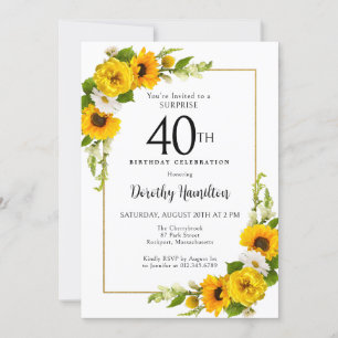 Invitation Sunflower Daisy 40e anniversaire Surprise Party