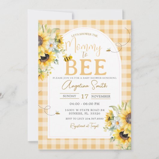 Invitation Sunflower Daisy Bee Mommy to Bee Baby shower (Devant)