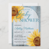 Invitation Sunflower Dusty Bleu Rustique Baby shower en bois (Devant)