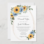 Invitation Sunflower Dusty Blue Rustic Code QR Mariage (Devant)