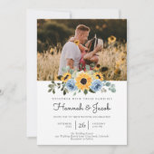 Invitation Sunflower Dusty Blue Rustic Mariage photo (Devant)