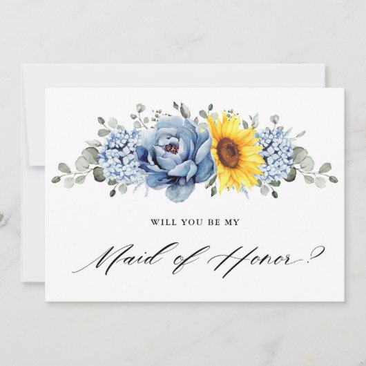 Invitation Sunflower Dusty Blue Serez-vous ma servante d'honn (Devant)