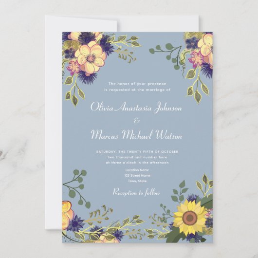 Invitation Sunflower Dusty Mariage QR Code (Devant)